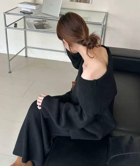 High Quality Knitted Off Shoulder Pullover With Long Skirts